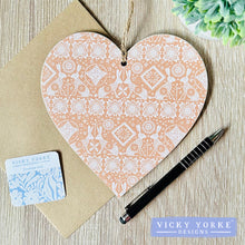 Load image into Gallery viewer, 'Cards To Keep' Wooden Hanging Heart – ‘Home On The Prairie – Hares’