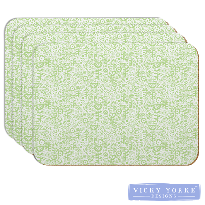 Set Of 4 Placemats With Cork Backing Village Life Wild Flowers