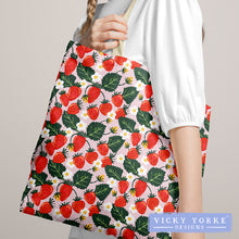 Load image into Gallery viewer, ***NEW*** Organic Cotton Book Bag - &#39;Fruitful Lands&#39; Strawberries