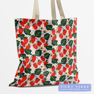 ***NEW*** Organic Cotton Book Bag - 'Fruitful Lands' Strawberries