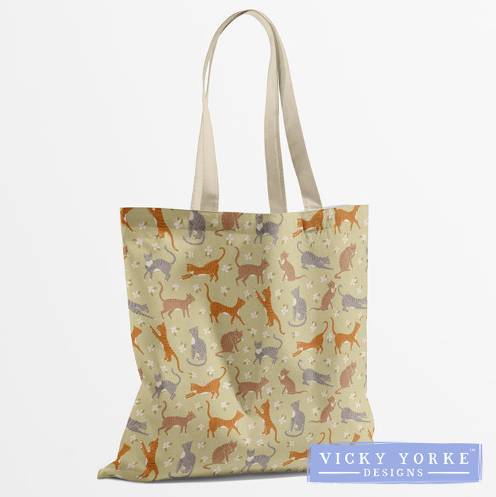 ***NEW*** Organic Cotton Book Bag - 'Ginger & Olive' Cats