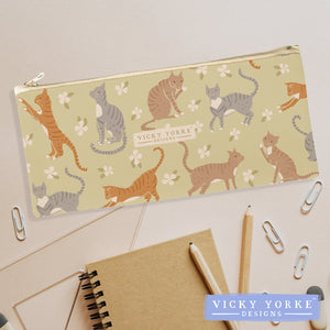 ***NEW*** Organic Cotton Pencil Case - 'Ginger & Olive' Cats