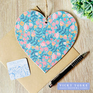 'Cards To Keep' Wooden Hanging Heart – 'Folk Florals - Flower Dance'