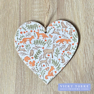 ***NEW*** 'Cards To Keep' Wooden Hanging Heart – 'Woodland Cottage - Animals'
