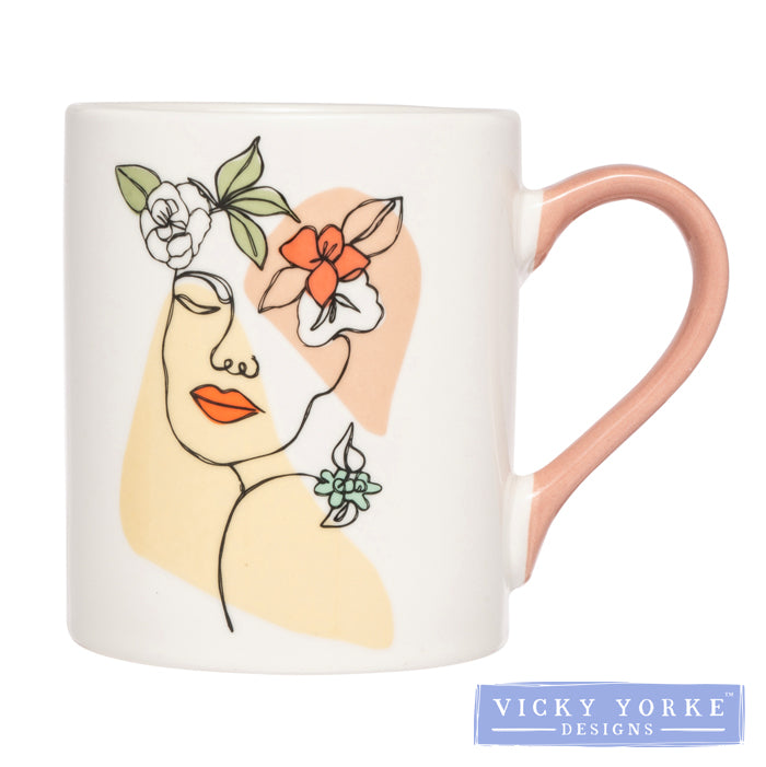 Mug – Contoured 'Face With Flower Crown' (Pink)