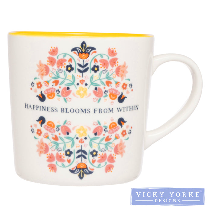 Mug – Folk Florals 'Happiness Blooms From Within'