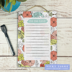 Reusable To Do List Dry Wipe Board With Free Pen - 'Contoured - Floral'