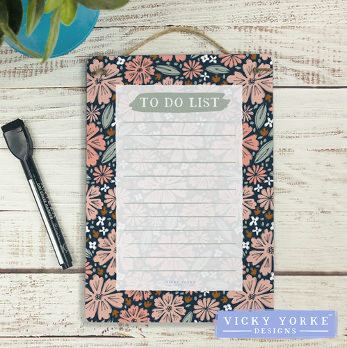 Reusable To Do List Dry Wipe Board With Free Pen - 'Heritage - Blooms'