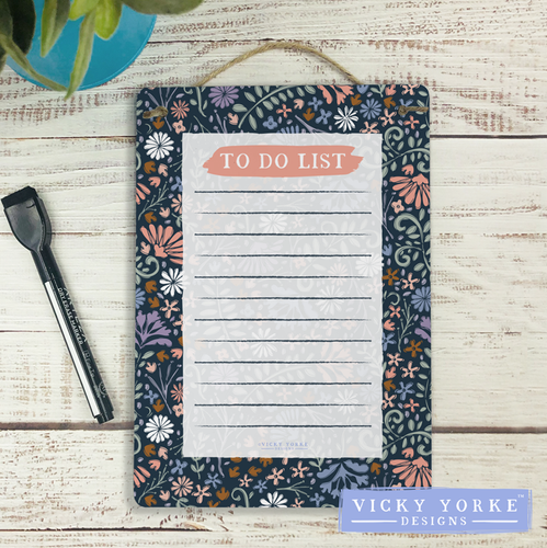 Reusable To Do List Dry Wipe Board With Free Pen - 'Heritage - Floral'