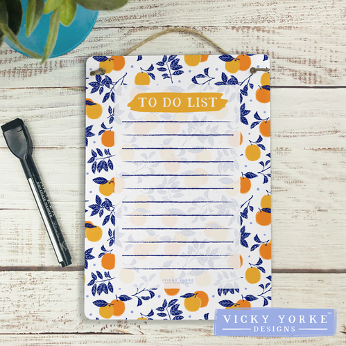 Reusable To Do List Dry Wipe Board With Free Pen - 'La Dolce Vita Oranges'