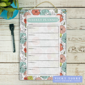 Reusable Weekly Planner Dry Wipe Board With Free Pen - 'Contoured Floral'
