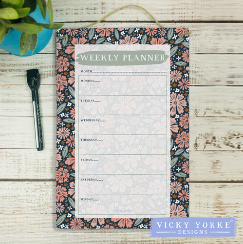 Reusable Weekly Planner Dry Wipe Board With Free Pen - 'Heritage Blooms'