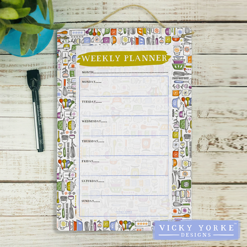 Reusable Weekly Planner Dry Wipe Board With Free Pen - 'Mid Century Kitchen'